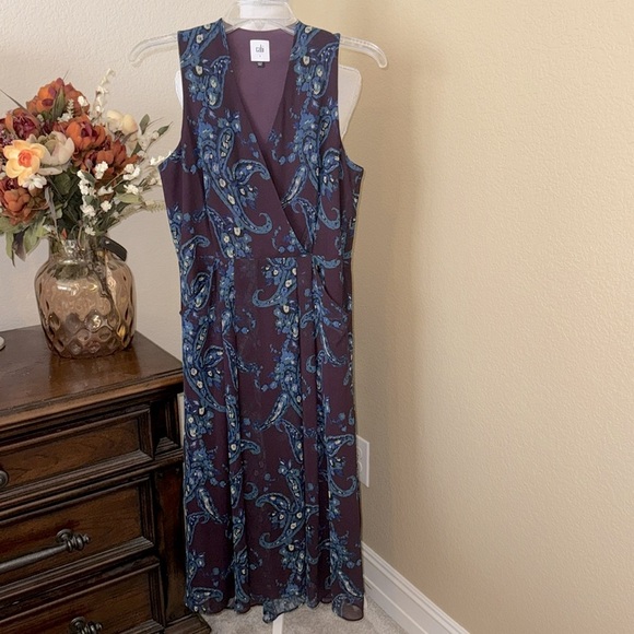 CAbi 3461 Treasure Dress Midi Paisley Print Purple Blue Career Size 4 - Picture 2 of 5